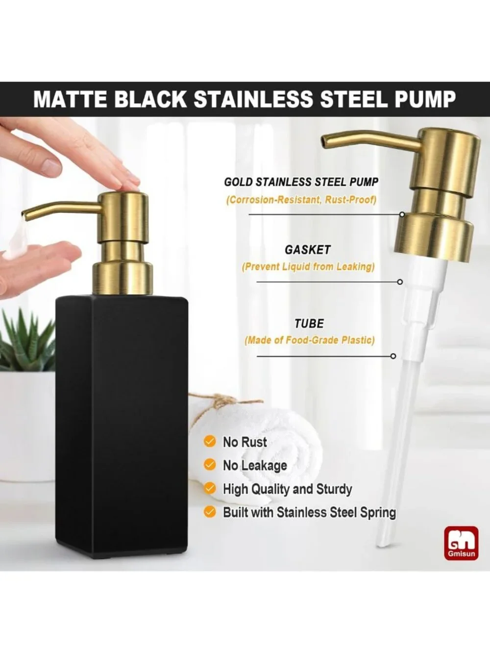 Stylish Gold & Black Soap Dispenser Set for Kitchen & Bathroom - Refillable